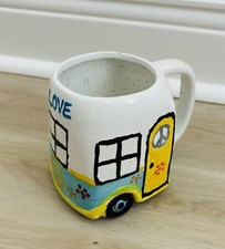 Hand-painted Ceramic Mug Hippie Flower Smiley-Face Love Peace Camper Signed