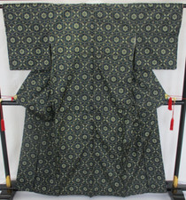 Japanese Vintage Kimono silk navy tsumugi expensive tradition Height 62.99in