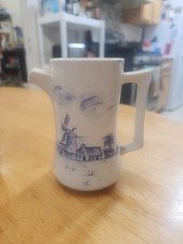 Vintage M - 1 Ceramic SHELDON White Pottery Blue Dutch Windmill Small Pitcher