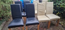 Set Of 8 Next Genuine Leather Dining Chairs, 4x Black & 4x Cream