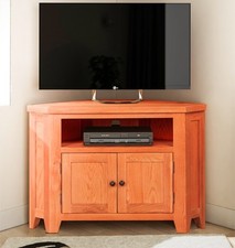 Corner TV Stand, Small Oak Media Cabinet, Solid Wooden Unit, Entertainment Table