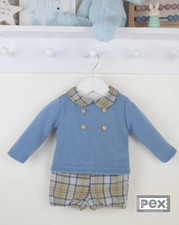 Spanish Baby Boy clothes blue knitted top and shorts suit outfit