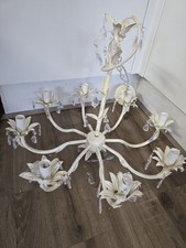 Vintage Shabby Chic  Toleware Chandelier Metal Crystal Droplets Ceiling Light 