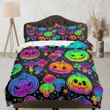 Psychedelic pumpkins halloween bedding & pillowcase, gothic duvet cover, dorm be