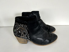 Vintage UK 8 41 Black Suede Ankle Boots Skull Pattern Studs / Y2k need reheeled