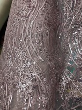 4 METRES GOOD QUALITY EMBROIDERED SEQUINED SOFT NET/LACE DRESS FABRIC DUSKY PINK