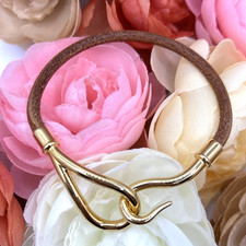 Authentic HERMES Jumbo hook Bracelet Gold Plated leather Brown Excellent Luxury