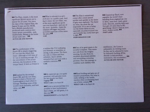 Lotus range orig mkt specs - lotus,