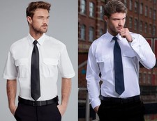 MENS WHITE DISLEY PILOT SHIRT WITH EPAULETTE UNIFORM SECURITY HIGH QUALITY New