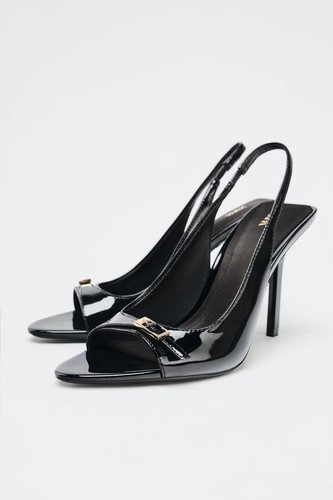 Zara black patent open toe - black,