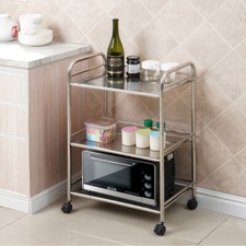 3 Tier Silver Metal Kitchen Trolley W Wheels Stainless Steel Storage Salon Cart