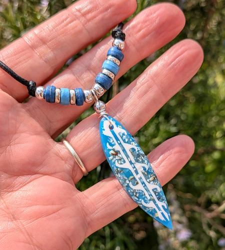 Mens surfboard necklace blue - mens,