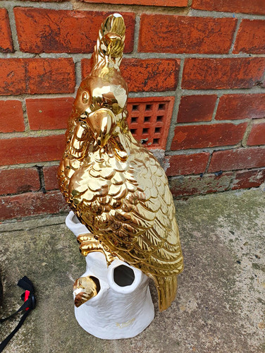 Gold white ceramic bird - &,