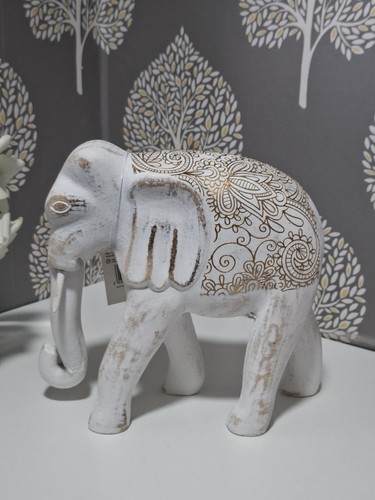 White and gold wooden elephant - gold,