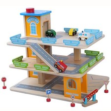 WOODEN CAR PARK GARAGE WITH LIFT FUN TOY CARS BOYS PLAYROOM