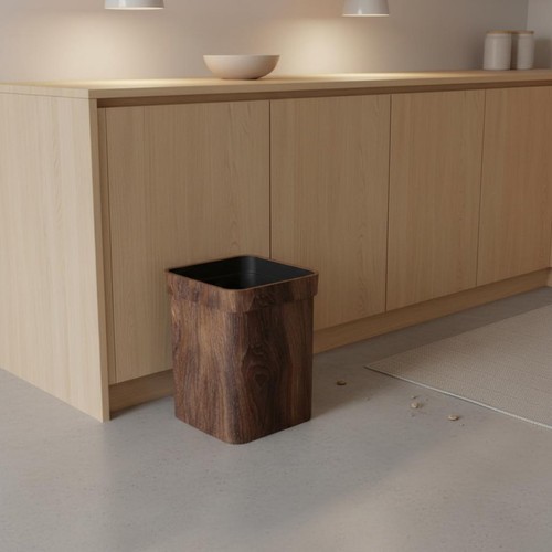Wood grain trash can - can, large