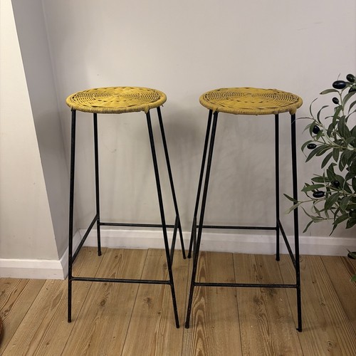 Vintage rattan bar stools pair - bar,