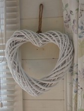 Wicker Hanging Heart Wreath Heart -White-  35 cm Home Decor/Wedding