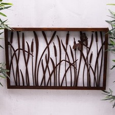 Rusty Garden Wall Plaque Dragonfly /Reeds Rustic Wall Art Framed Sculpture Decor