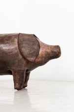 Vintage Antique Dimitri Omersa Leather Pig Animal Footstool / Pouffe / Ottoman