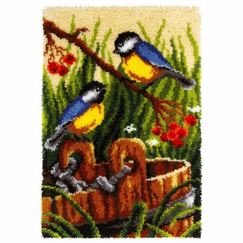 Bluetits latch hook kit - latch, rug