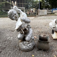 Victorian Cast Iron Fountain Boy And Goose Bird Garden Water Feature Late 19th C