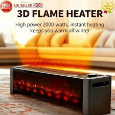 New 2000W Baseboard Electric Heater 3D Flame Effect Light Extended Air Outlet UK