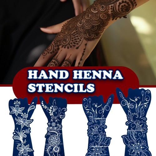 Large henna stencils hand arm - large, hand-arm