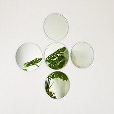 Set of 5 Round 8" Glass Mirror Wall Tiles Self Adhesive Stickers Stick On Pads