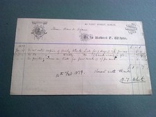 Old billhead Robert White Printer Fleet St. Dublin 1879 Ireland Irish ephemera