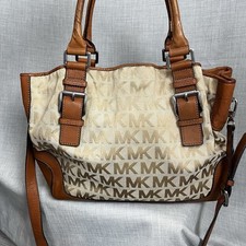 Michael Kors Brown Canvas Leather Carryall Double Handle Satchel Shoulder Bag