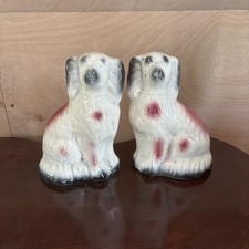 Pair Of Rose Pink And White Staffordshire Mantle Spaniels