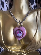 Tarina Tarantino Vintage Pink Head Lucite Puff Heart Mod Hello Kitty Necklace