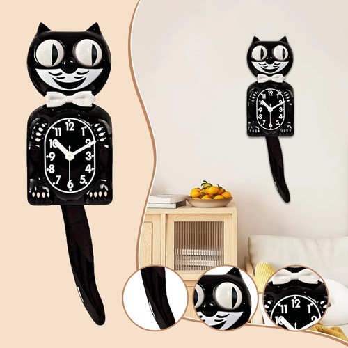 Wagging tail cat wall - cat, clock