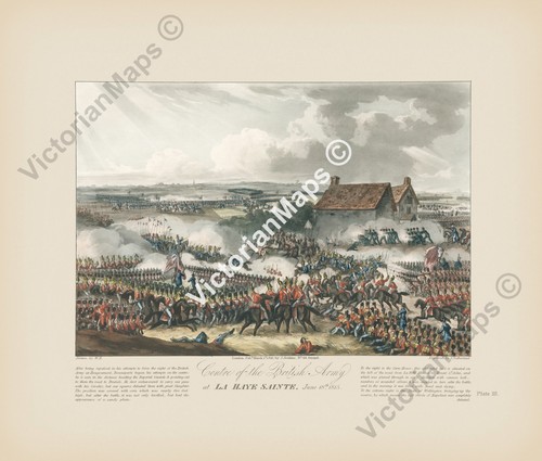 Antique print waterloo battle - antique,