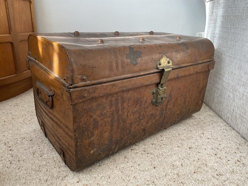 Antique metal steamer trunk - antique,