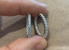 2.64 Carat Lab Created Diamond Round Cut Hoop Inlay Earrings 925 Platinum Plated