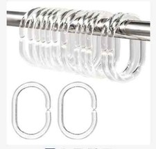 12 X SHOWER CURTAIN PLASTIC HOOKS Set Rings C Shape Ring Black White Clear Bath