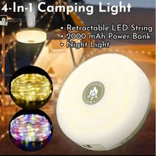 10M Portable Camping String Lights Retractable USB Rechargeable Lamps Waterproof