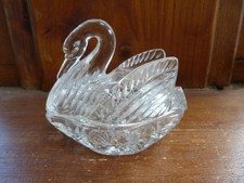 Glass SWAN trinket pot, bird collectable, vintage glass. Anna Hutte Bleikristal?