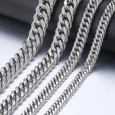 8-18mm Mens Stainless Steel Necklace Silver Color Curb Cuban Link Chain Necklace