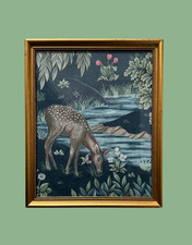 The Brook – Indigo (Deer) | Vintage Gilt Wood Frame with William Morris Wall Art