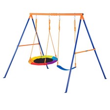 Uimoso Swing Sets for Backyard 1 Saucer 1 Belt Swing Seat A-Frame Metal Stand