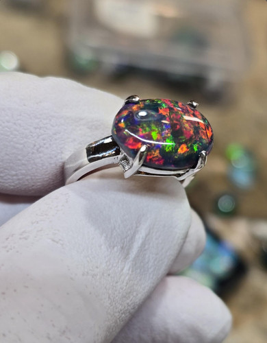 Natural black fire opal ring - fire,