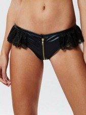 Ann Summers Tasha PVC Look & Lace Black Zip Knickers - Small (8-10) *FREE POST*