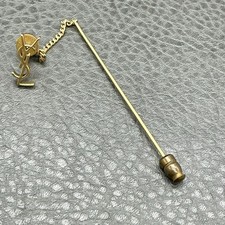 Vintage YSL Yves Saint Laurent Stick Pin Gold Tone Lapel Hat Tie Brooch 2.5"