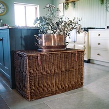 Distilled Brown Wicker Storage Chest Trunk - Extra Large Basket with Lid