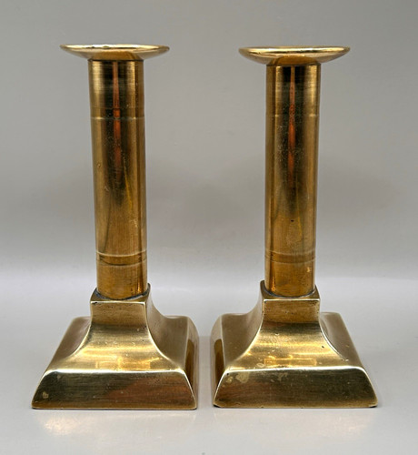 Pair plain brass candlestick - pair,