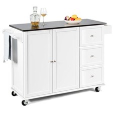 Kitchen Island Rolling Storage Trolley Cart Stainless Steel Countertop 2 Doors