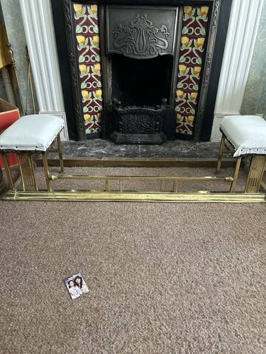 Brass fire side fender with - fire,